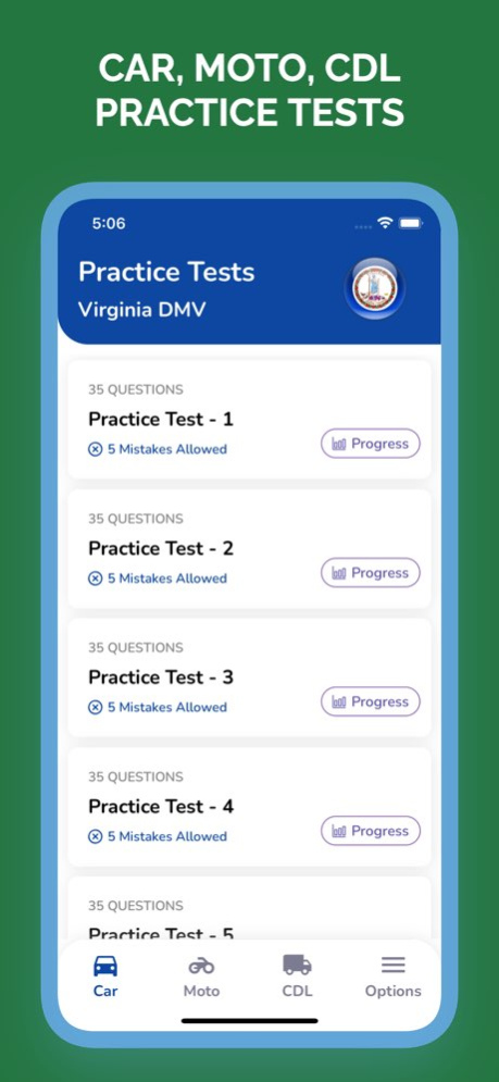 Virginia VA DMV Permit Test 4.2 Screenshot
