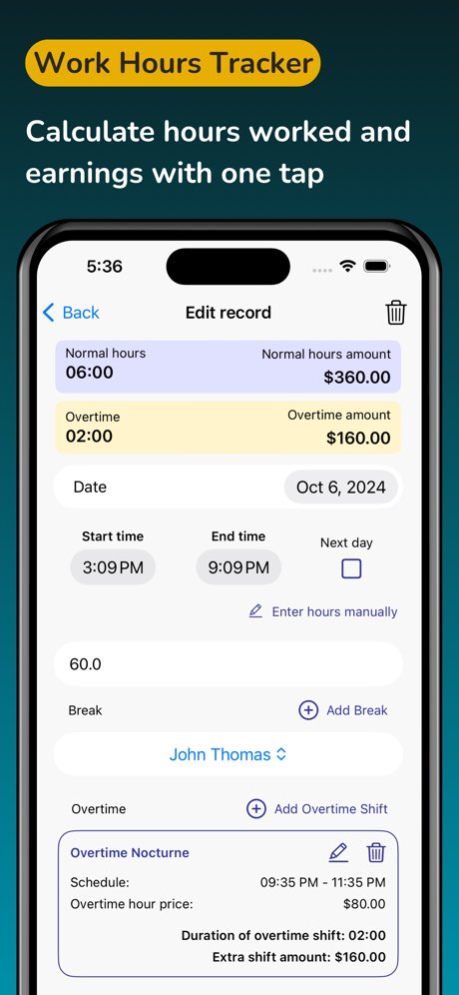 Work Hours Tracker & Paycheck 1.19 Screenshot
