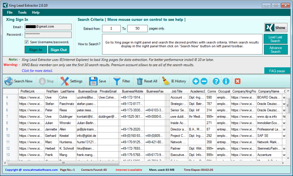 Xing Lead Extractor 2.1.46 Screenshot